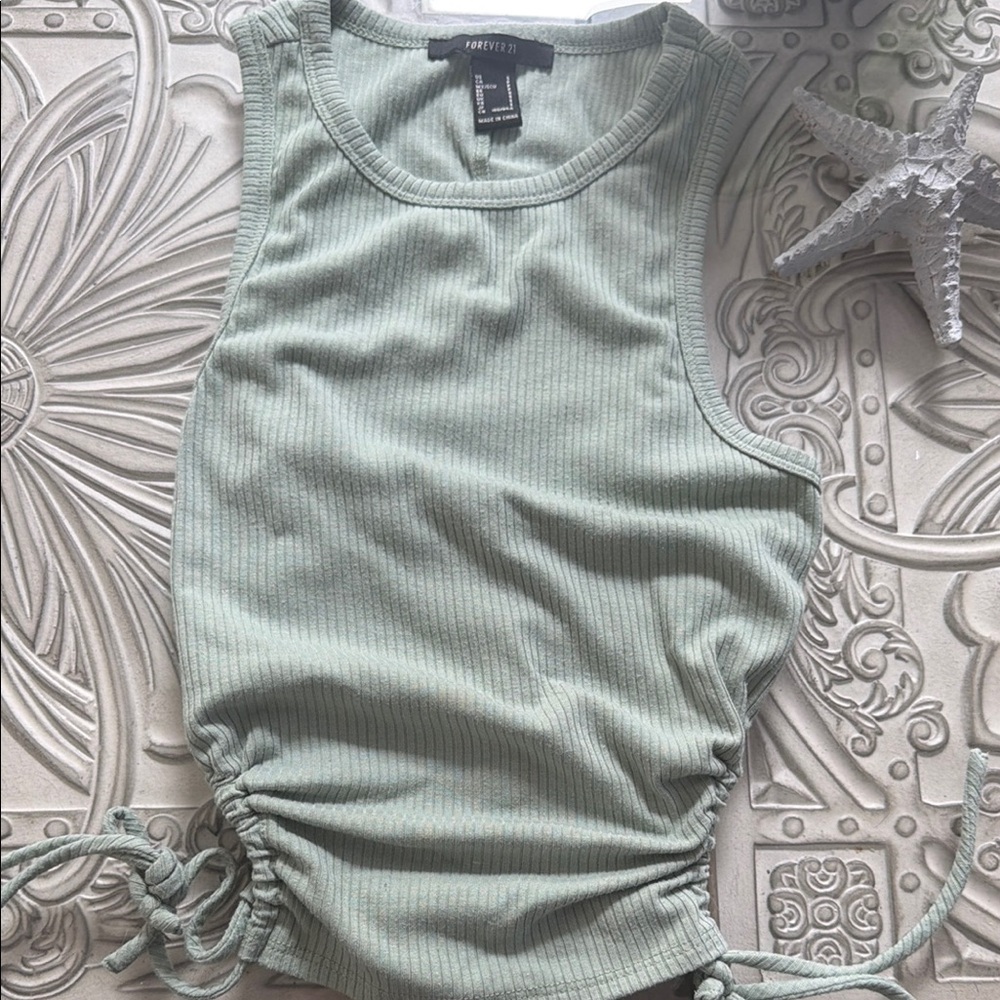 Forever 21 Light Sage Ribbed Drawstring Tank Top